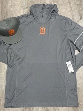 Detroit Tigers Grey Hoodie Pullover with Orange Logo and matching cap